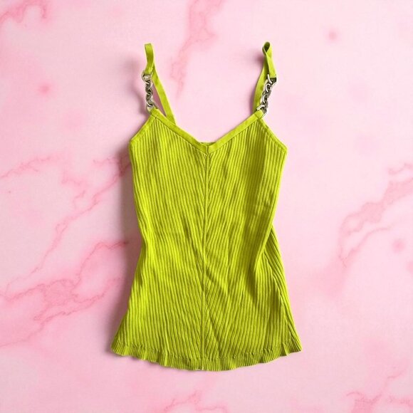 BEBE Ribbed Chain Detail Lime Tank Top Size Medium - Picture 1 of 7